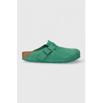 Birkenstock papuci din piele bărbați, culoarea verde