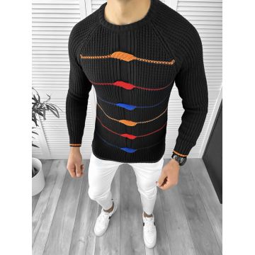 Pulover barbati gros negru slim fit T3587 i2-1 U*