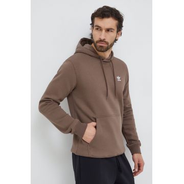 adidas Originals bluză Trefoil Essentials Hoody bărbați, culoarea maro, cu glugă, uni, IR7786