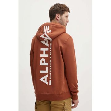 Alpha Industries bluză bărbați, culoarea maro, cu glugă, cu imprimeu