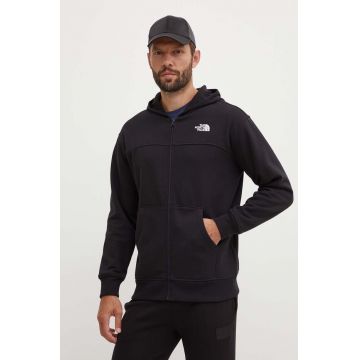 The North Face bluză M Essential Fz Hoodie bărbați, culoarea negru, cu glugă, cu imprimeu, NF0A87FBJK31