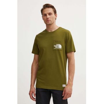 The North Face tricou din bumbac M Berkeley California Pocket S/S Tee barbati, culoarea verde, cu imprimeu, NF0A87U2PIB1