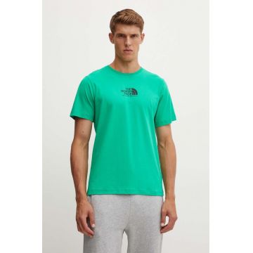 The North Face tricou din bumbac M S/S Fine Alpine Equipment Tee 3 barbati, culoarea verde, cu imprimeu, NF0A87U3PO81