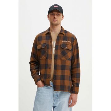 Universal Works cămașă din bumbac L/S UTILITY SHIRT bărbați, culoarea maro, cu guler clasic, regular, 29177