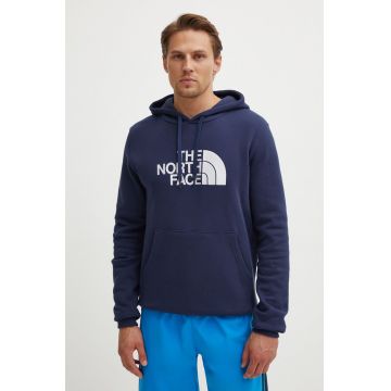 The North Face hanorac de bumbac M Drew Peak Pullover Hoodie barbati, culoarea albastru marin, cu glugă, cu imprimeu, NF00AHJY8K21