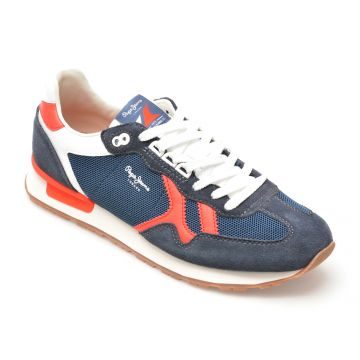 Pantofi sport PEPE JEANS bleumarin, BRIT RETRO, din piele intoarsa