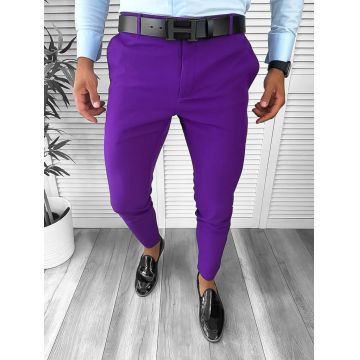 Pantaloni barbati eleganti regular fit mov B1734 B12-4