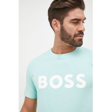 BOSS tricou din bumbac CASUAL bărbați, culoarea verde, cu imprimeu 50481923