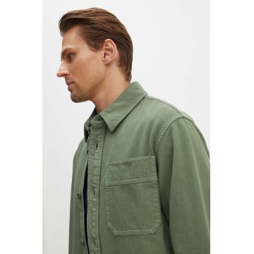 A.P.C. cămașă din bumbac Surchemise Basile Brodee Poitrine bărbați, culoarea verde, cu guler clasic, regular, COFCN.H02918.KAI
