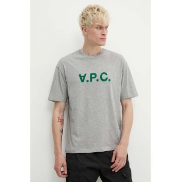 A.P.C. tricou din bumbac T-Shirt River bărbați, culoarea gri, cu imprimeu, COFDW.H26324.PLB