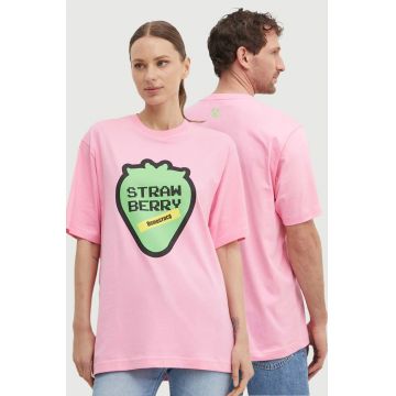 United Colors of Benetton tricou din bumbac culoarea roz, cu imprimeu