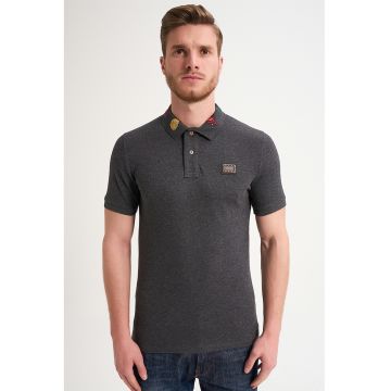 Tricou polo de bumbac organic cu fenta cu nasturi