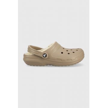 Crocs papuci de casă Classic Lined Clog culoarea maro 203591.2YB-MSHR.BONE