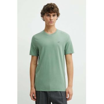 Hollister Co. tricou din bumbac barbati, culoarea verde, neted