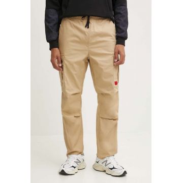 HUGO pantaloni de bumbac culoarea bej, drept, 50493865