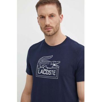 Lacoste tricou barbati, culoarea albastru marin, cu imprimeu