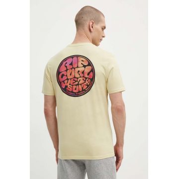 Rip Curl tricou din bumbac barbati, culoarea galben, cu imprimeu