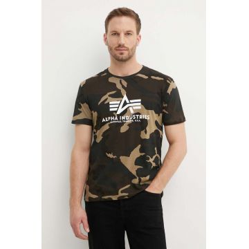 Alpha Industries tricou din bumbac Basic Basic T-Shirt Camo culoarea verde, cu model 100501C.408-green