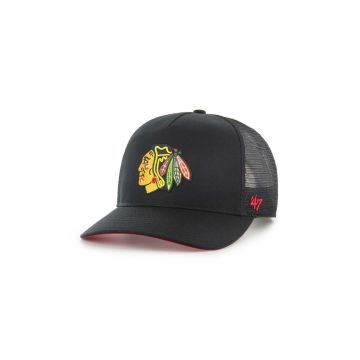 47 brand sapca NHL Chicago Blackhawks culoarea negru, cu imprimeu, H-MSHTC04GWP-BK