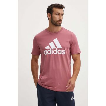 adidas tricou din bumbac Essentials barbati, culoarea roz, cu imprimeu, IX0137