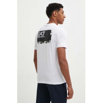 EA7 Emporio Armani tricou din bumbac barbati, culoarea alb, cu imprimeu, PJVPZ.6DPT02