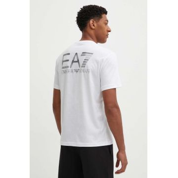 EA7 Emporio Armani tricou din bumbac barbati, culoarea alb, neted, PJFFZ.6DPT06