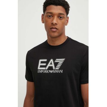 EA7 Emporio Armani tricou din bumbac barbati, culoarea negru, cu imprimeu, PJVPZ.6DPT81