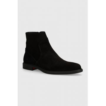 HUGO pantofi de piele intoarsa Kerr barbati, culoarea negru, 50522949