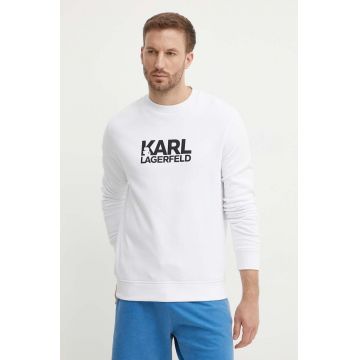 Karl Lagerfeld hanorac de bumbac barbati, culoarea alb, cu imprimeu, 543917.705091