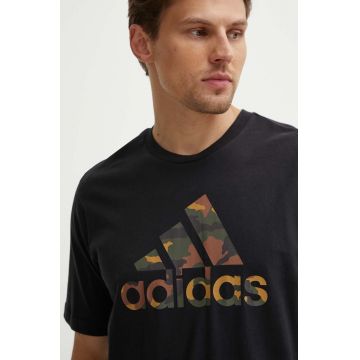 adidas tricou din bumbac Camo barbati, culoarea negru, cu imprimeu, IW2671
