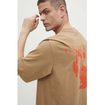 G-Star Raw tricou din bumbac barbati, culoarea bej, cu imprimeu, D24691-C784