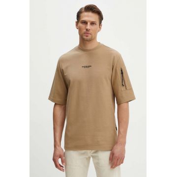 G-Star Raw tricou din bumbac barbati, culoarea bej, cu imprimeu, D24705-D617