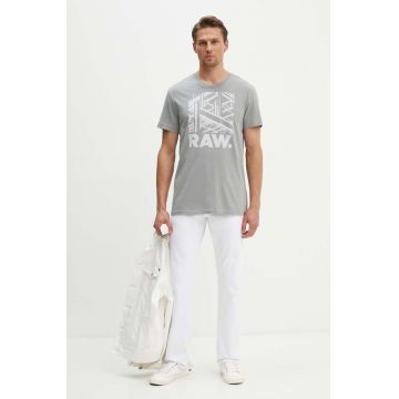 G-Star Raw tricou din bumbac barbati, culoarea gri, cu imprimeu, D24685-C506