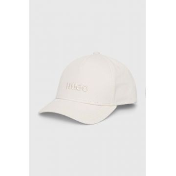 HUGO șapcă de baseball din bumbac culoarea bej, cu imprimeu, 50518901