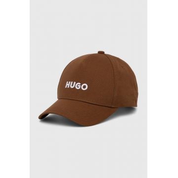 HUGO șapcă de baseball din bumbac culoarea maro, cu imprimeu, 50518901