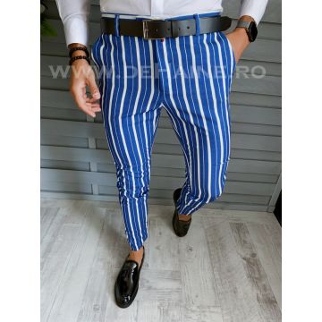 Pantaloni barbati eleganti albastri in dungi B1772 B6-3 9-1 E~