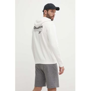 Reebok bluza Brand Proud barbati, culoarea bej, cu glugă, cu imprimeu, 100075311