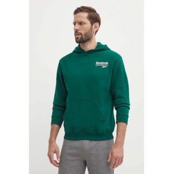 Reebok bluza Brand Proud barbati, culoarea verde, cu glugă, cu imprimeu, 100076388