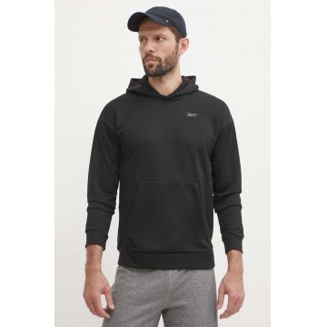 Reebok bluza Strength barbati, culoarea negru, cu glugă, neted, 100075764