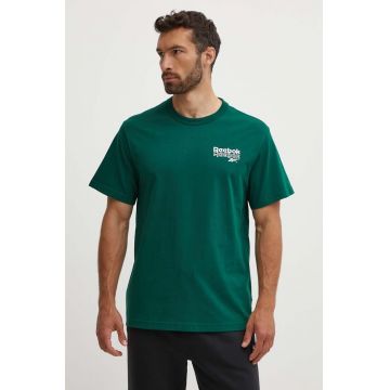 Reebok tricou din bumbac Brand Proud barbati, culoarea verde, cu imprimeu, 100076384