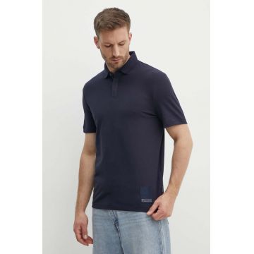 Armani Exchange tricou polo barbati, culoarea albastru marin, neted, 3DZFHH ZJXHZ