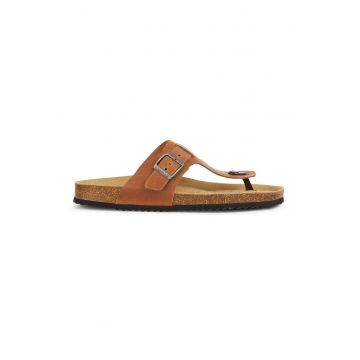 Papuci flip-flop de piele cu model cu catarame