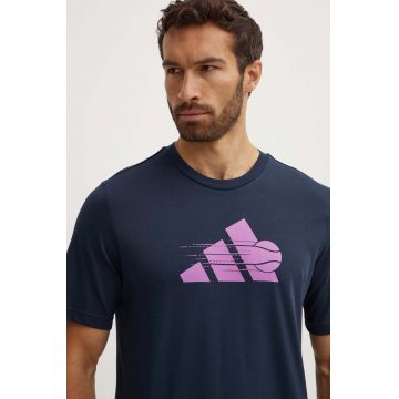 adidas Performance tricou de antrenament culoarea albastru marin, cu imprimeu, IW0150