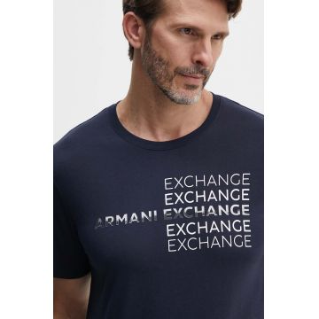 Armani Exchange tricou din bumbac barbati, culoarea albastru marin, cu imprimeu, 3DZTAC ZJ9TZ