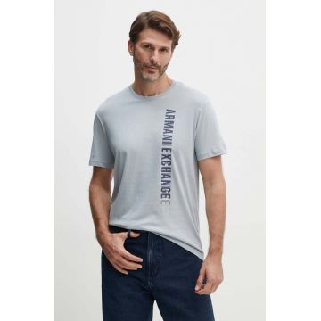 Armani Exchange tricou din bumbac barbati, culoarea gri, cu imprimeu