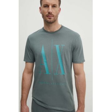 Armani Exchange tricou din bumbac culoarea verde, cu imprimeu