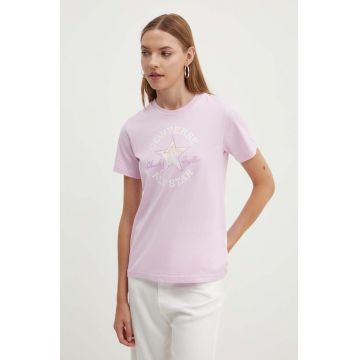Converse tricou din bumbac culoarea roz, cu imprimeu, 10026362-A03