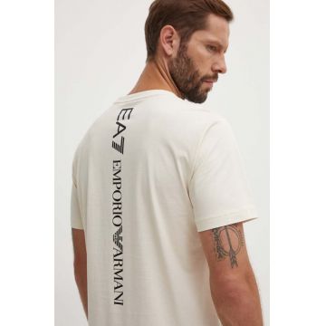 EA7 Emporio Armani tricou din bumbac barbati, culoarea bej, cu imprimeu, PJ02Z.8NPT18