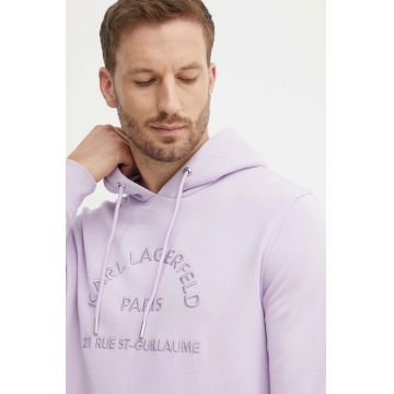 Karl Lagerfeld bluza barbati, culoarea violet, cu glugă, cu imprimeu, 542900.705036