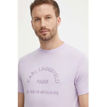 Karl Lagerfeld tricou din bumbac barbati, culoarea violet, cu imprimeu, 542224.755081